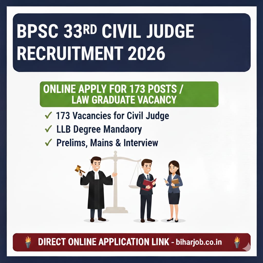 You are currently viewing Bihar BPSC 33rd Civil Judge Recruitment 2026: BPSC ने निकाली सिविल जज (PCS J) की भर्ती, यहाँ देखें पूरी जानकारी