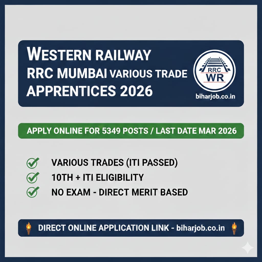 You are currently viewing Western Railway RRC Mumbai Apprentice Recruitment 2026: वेस्टर्न रेलवे में 5349 पदों पर निकली भर्ती, यहाँ से करें ऑनलाइन आवेदन