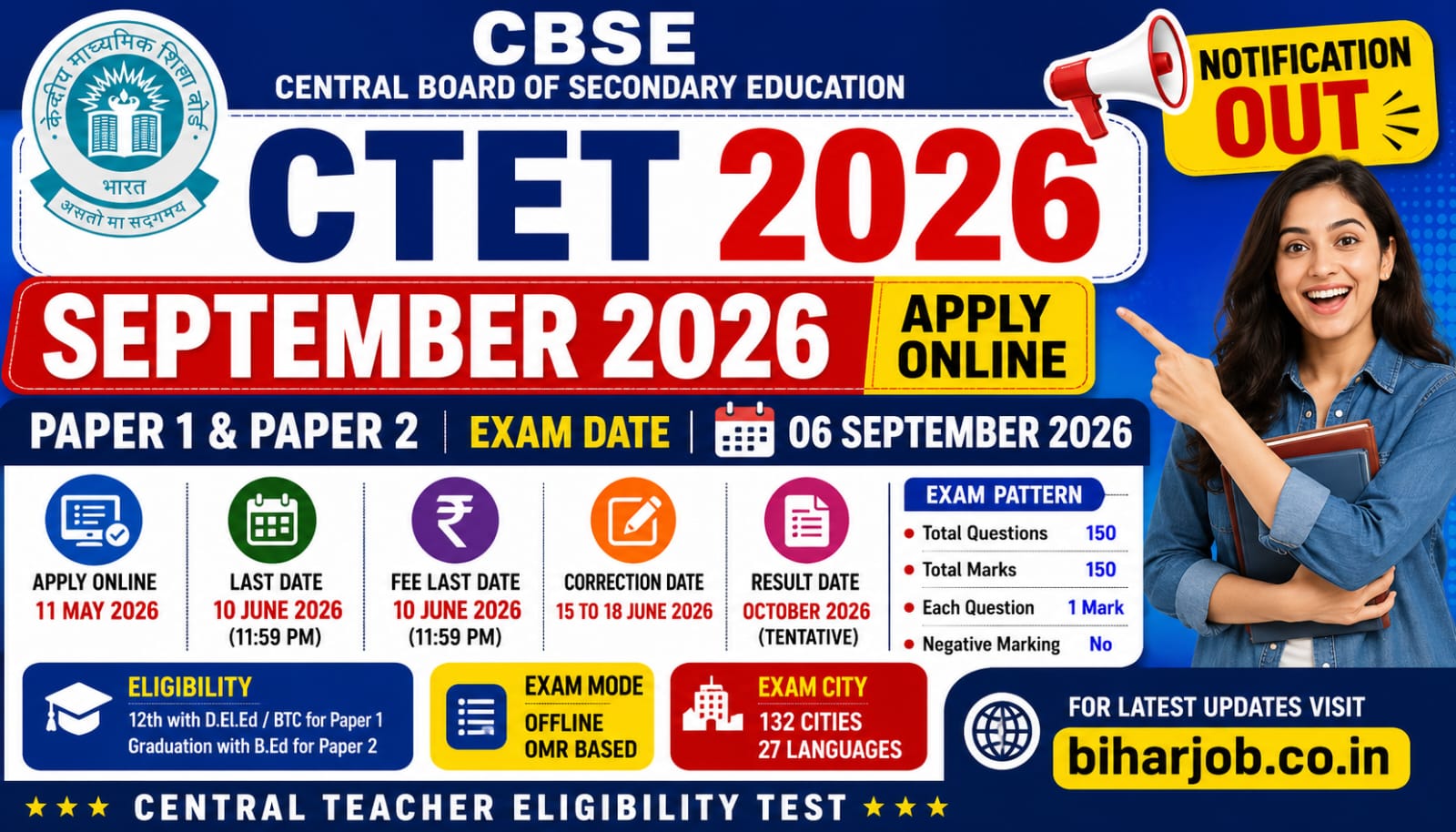 You are currently viewing CTET September 2026 Online Form Apply for Paper 1 & 2,Eligibility Criteria,Syllabus,Exam Pattern