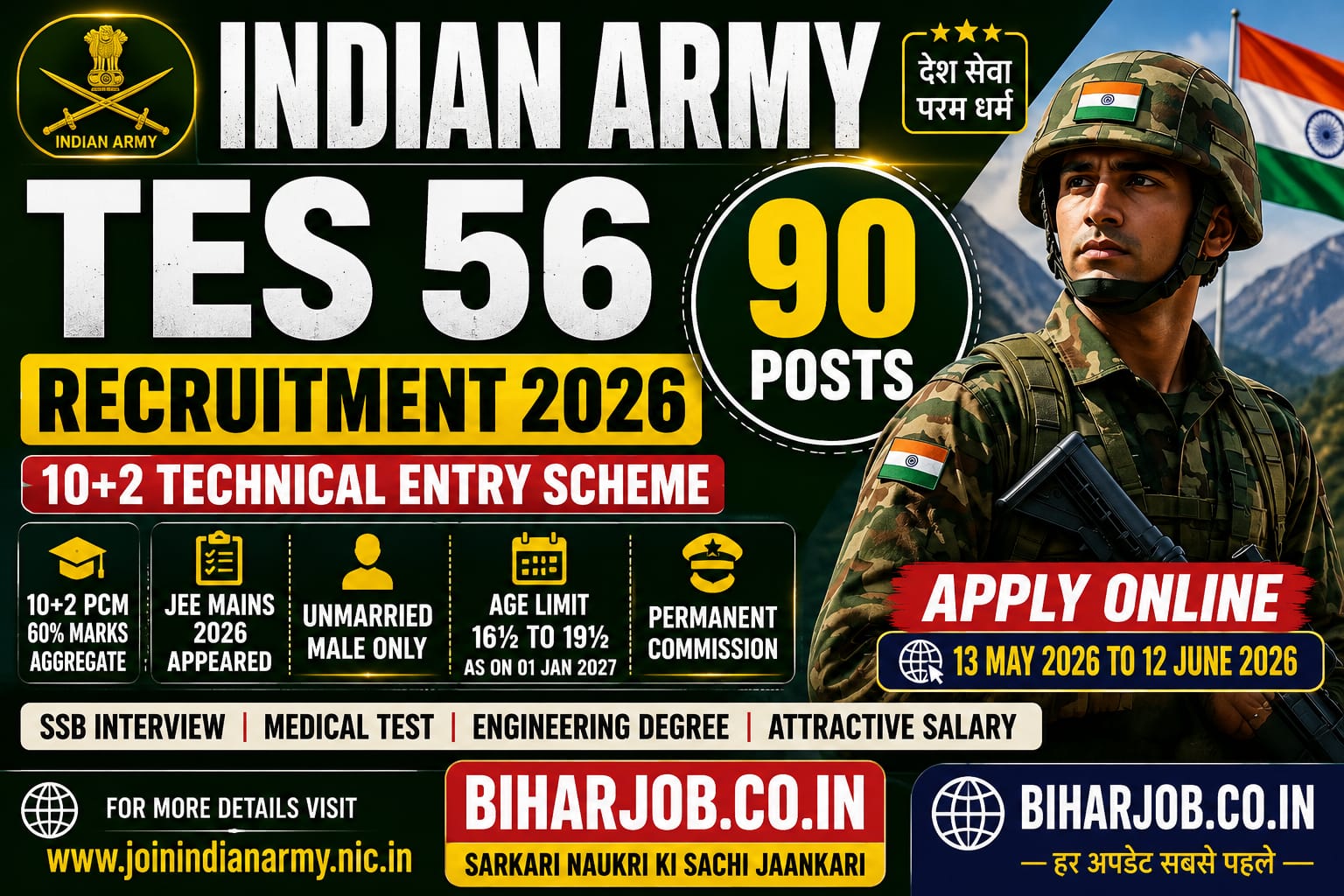 You are currently viewing Indian Army TES 56 Recruitment 2026 Apply Online for 90 Posts