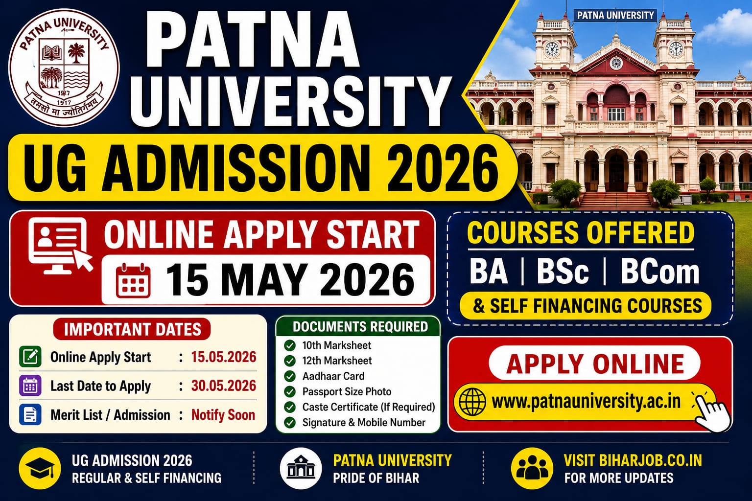 You are currently viewing Patna University UG Admission 2026-30,BA / BSc / BCom / BBA / LLB Admission 2026