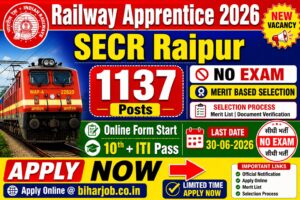 Read more about the article Railway SECR Raipur Apprentice Recruitment 2026 Online Form for 1137 Posts,No Exam
