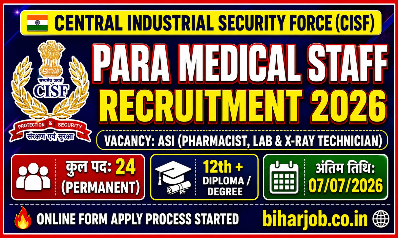 You are currently viewing CISF Para Medical Staff Recruitment 2026 form Apply Now