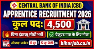 Read more about the article Central Bank of India Apprentice Recruitment 2026,Graduation Pass Job