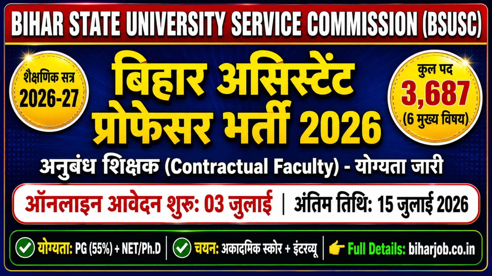 You are currently viewing BSUSC Assistant Professor Recruitment 2026,BSUSC Contractual Faculty Vacancy