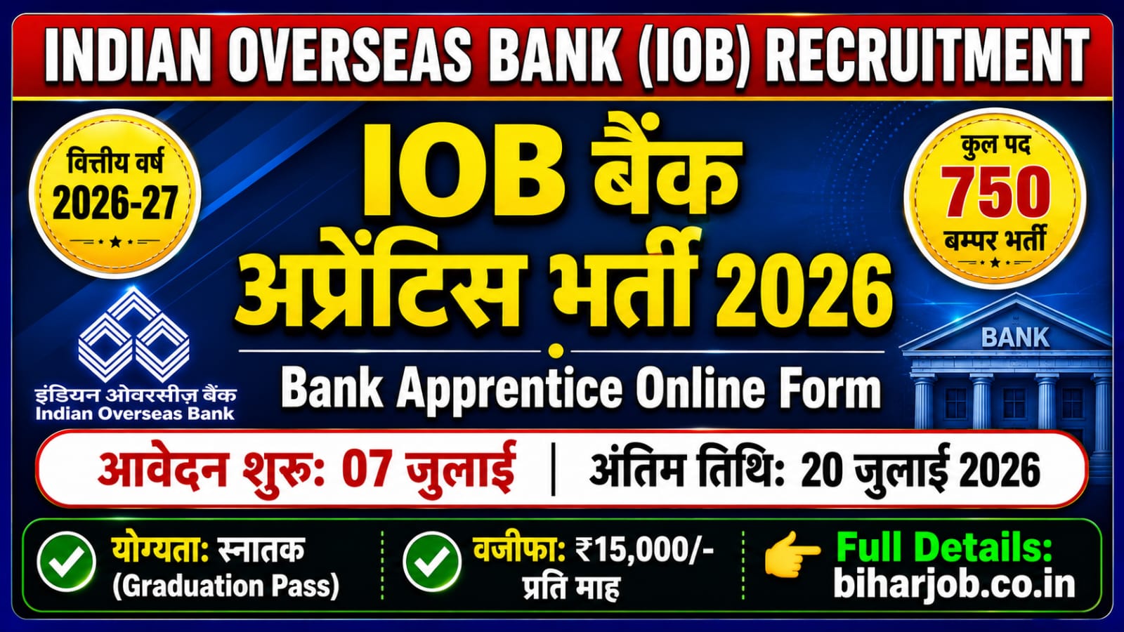You are currently viewing IOB Bank Apprentice Recruitment 2026: Apply Online For 750 Posts